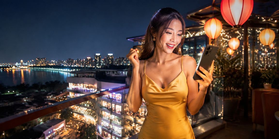 Người chơi sử dụng điện thoại tham gia casino online giữa không khí chợ đêm Hà Nội